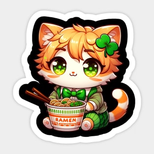 Irish Ramen Cats Cute Anime St Patrick's Day Sticker